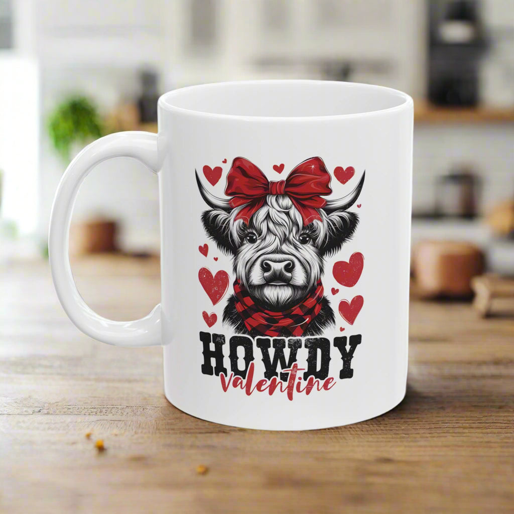 Howdy Valentine Highland Cow Mug – Cute and Rustic Valentine's Gift