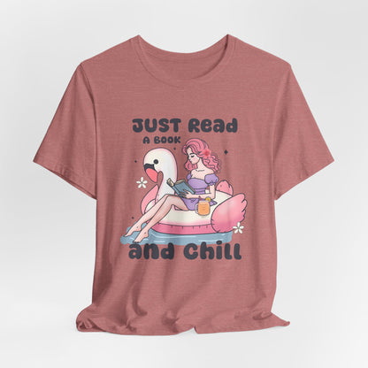 Just Read and Chill T-Shirt – Retro Kawaii Flamingo Design for Book Lovers