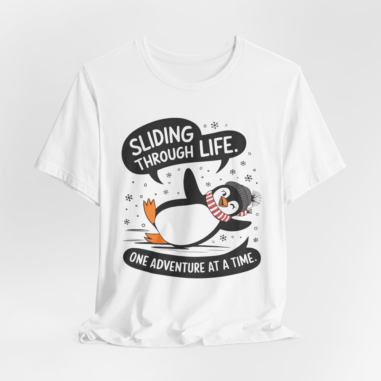 Sliding Through Life Penguin Winter T-Shirt – Fun and Cozy Seasonal Style