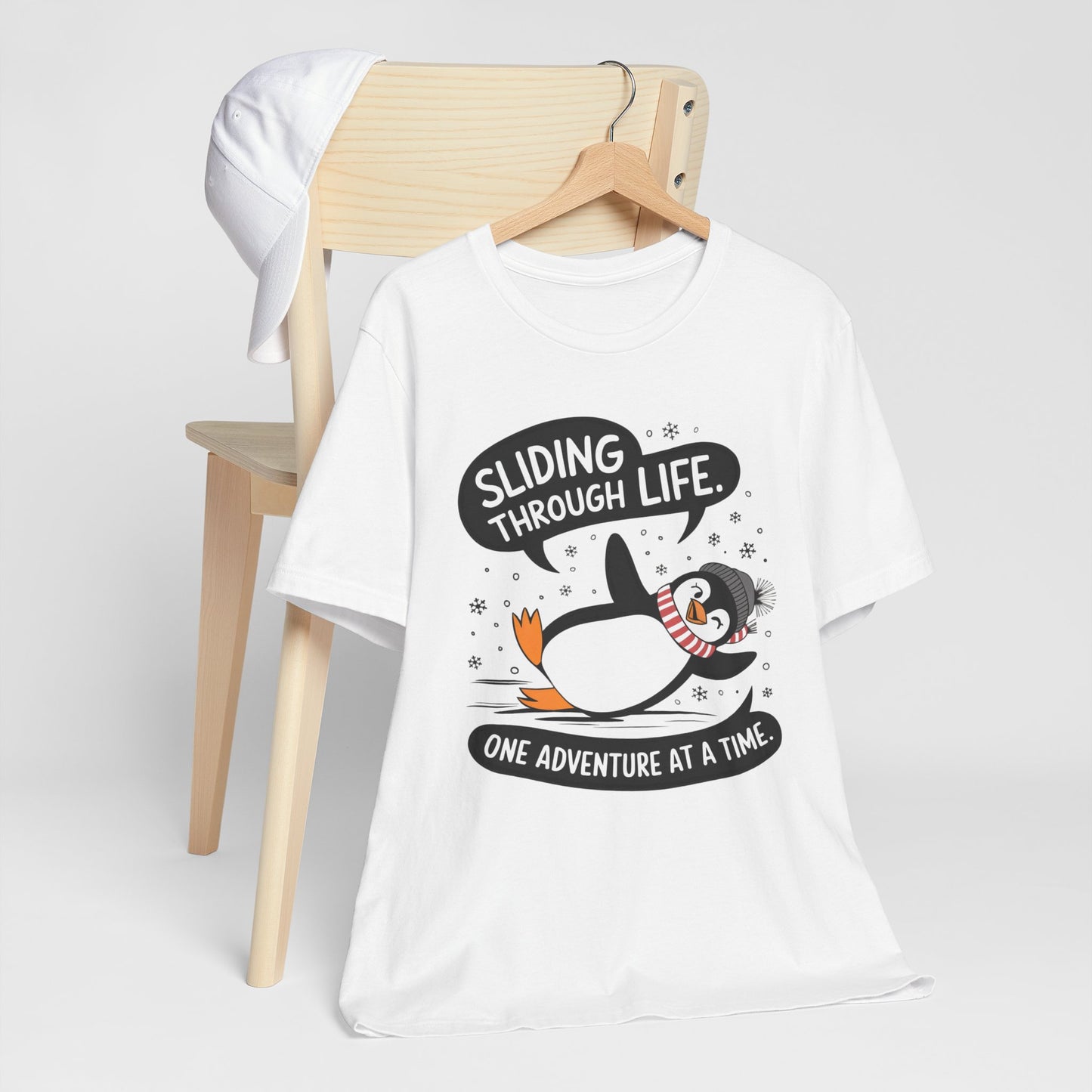 Sliding Through Life Penguin Winter T-Shirt – Fun and Cozy Seasonal Style