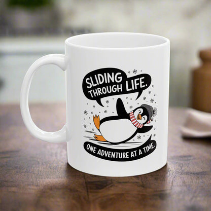 Sliding Through Life Penguin Mug – Fun and Cozy Winter Drinkware