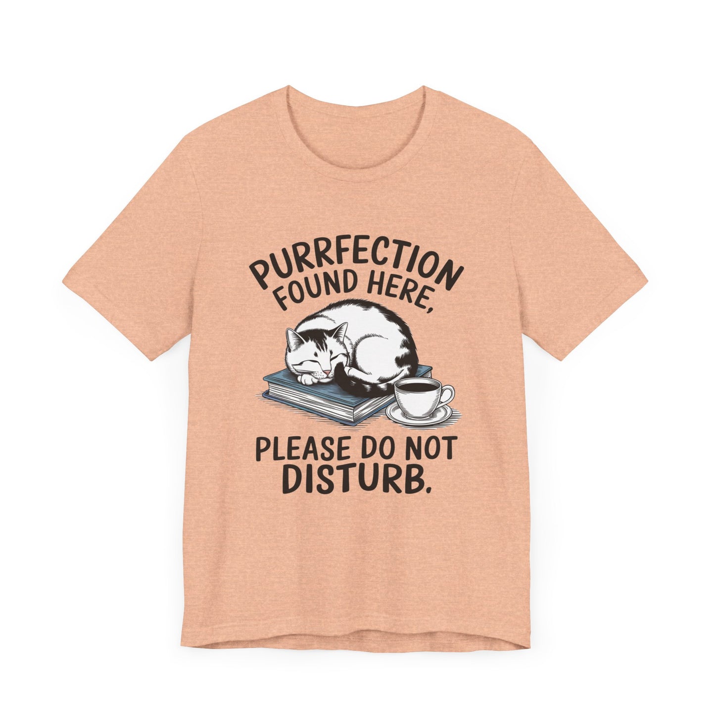 Purrfection Found Here Book Lover T-Shirt – Cozy Cat and Coffee Design