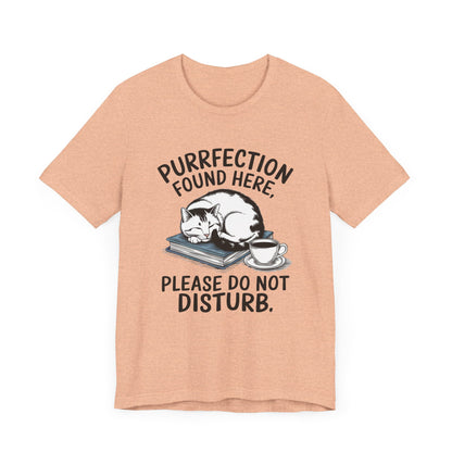 Purrfection Found Here Book Lover T-Shirt – Cozy Cat and Coffee Design