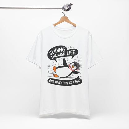 Sliding Through Life Penguin Winter T-Shirt – Fun and Cozy Seasonal Style