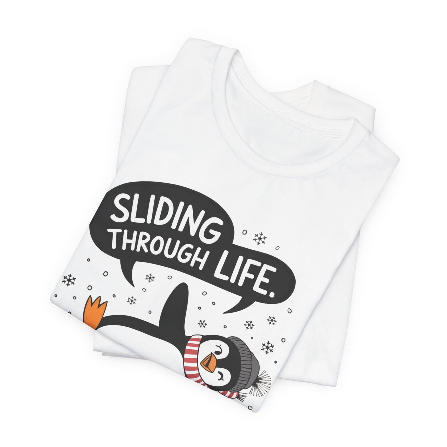 Sliding Through Life Penguin Winter T-Shirt – Fun and Cozy Seasonal Style