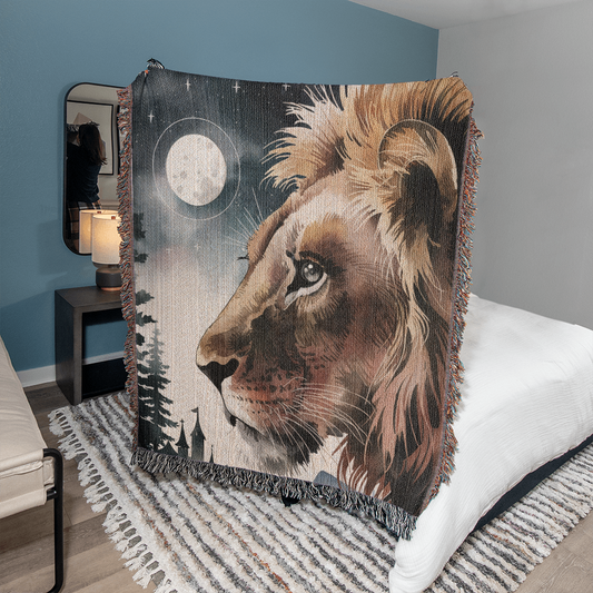 Majestic Lion Moonlit Woven Blanket