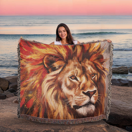 Regal Flame Lion Woven Blanket