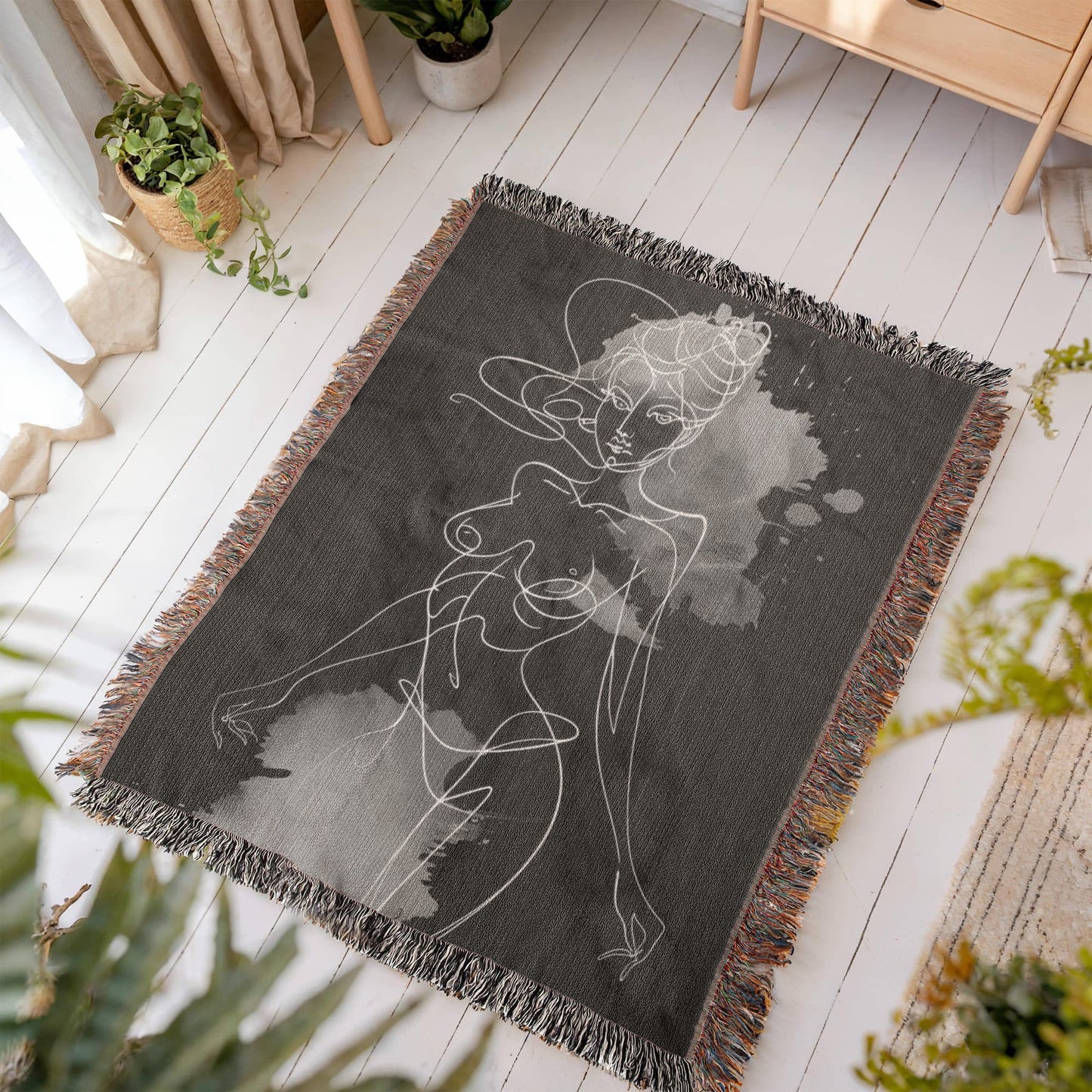 Ethereal Line Art Woven Blanket