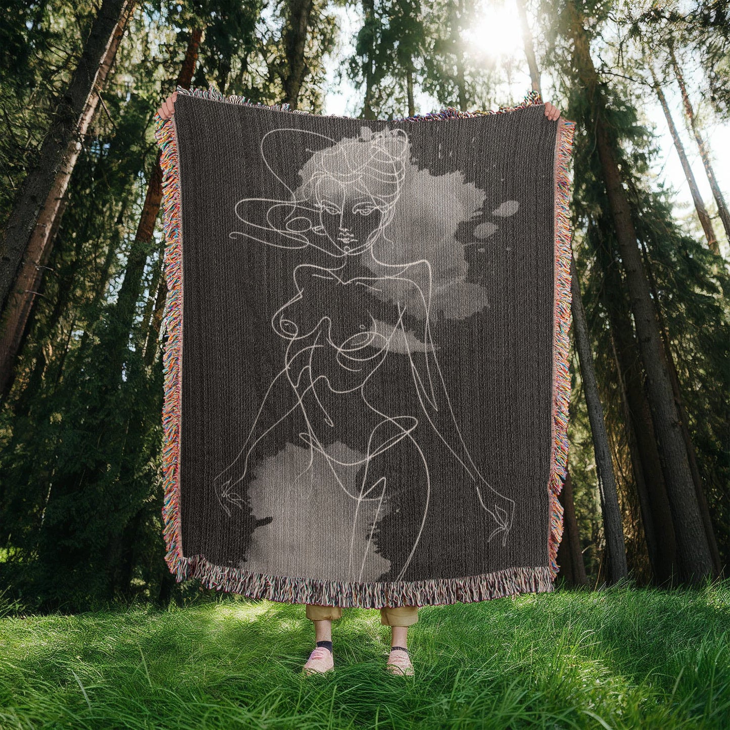 Ethereal Line Art Woven Blanket