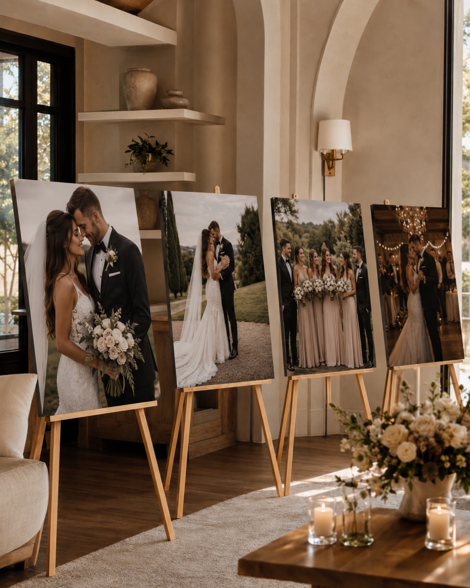 A large multi-board foam-board install at a Westchester wedding entrance